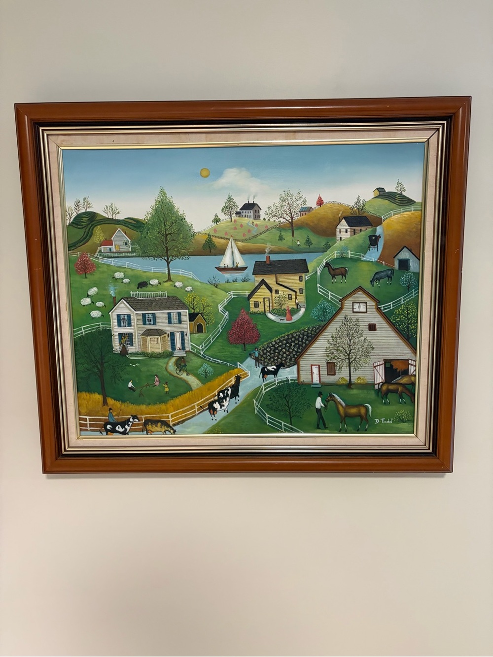 Folk Art Painting - D. Todd - The Cows Coming Home - Linda Nelson Stocks